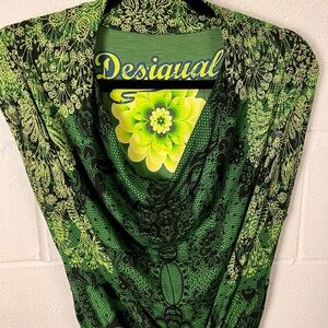 Desigual Green and Yellow Floral Drape Top L/XL
